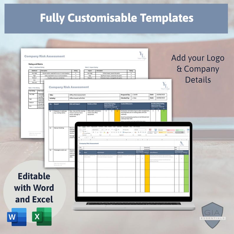 Risk Assessment Template for UK Business, Editable Word and Excel ...