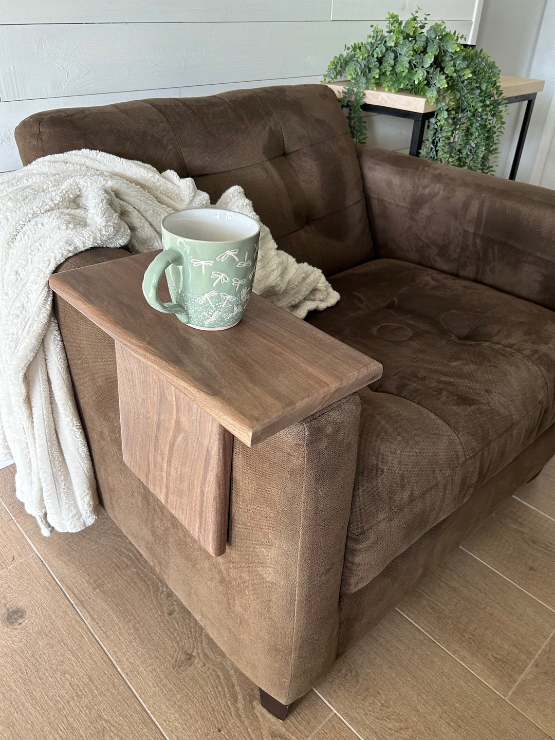 Adjustable Chair Arm Table Dark Walnut Etsy