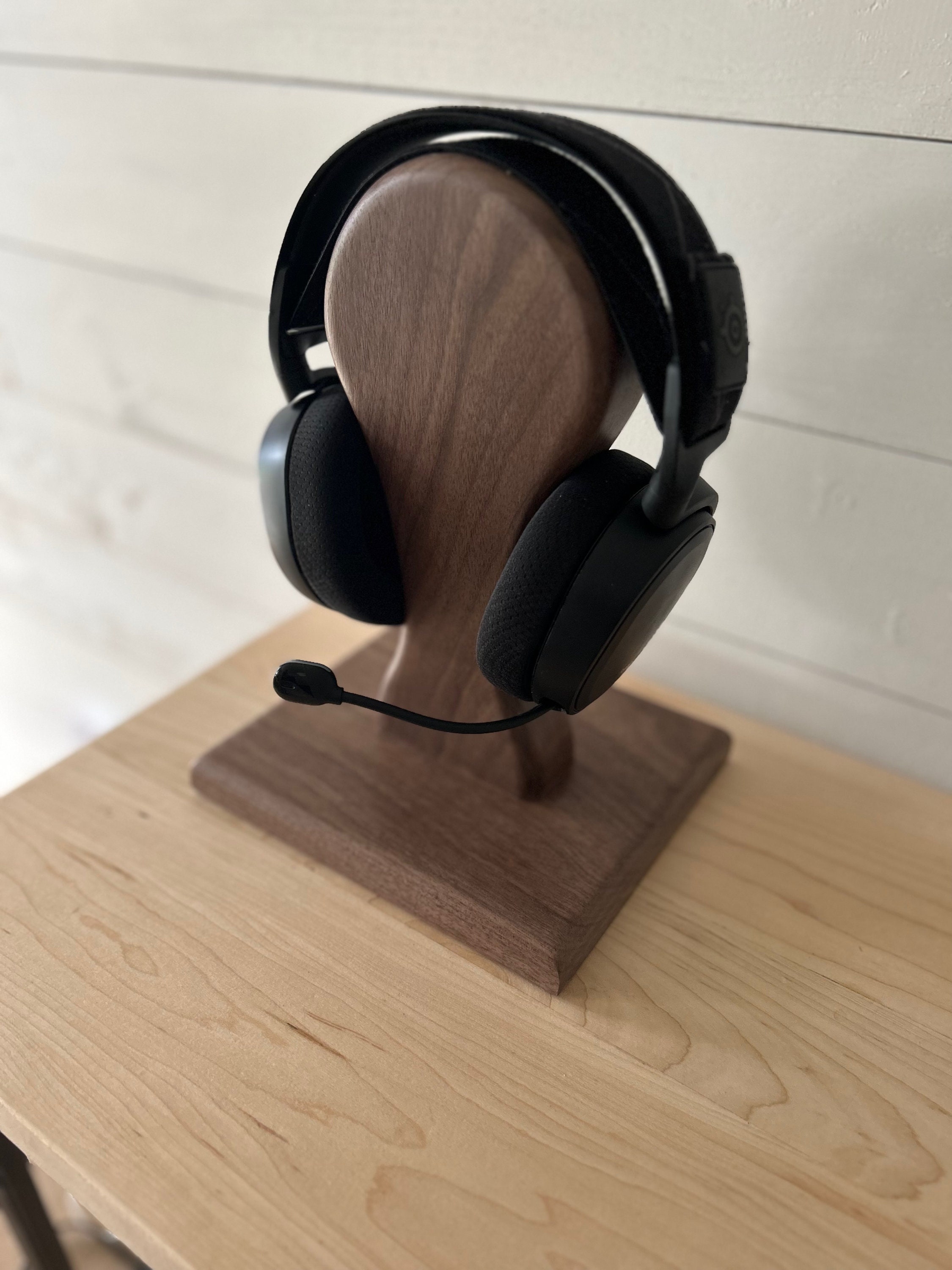 Headphone Stand Black Walnut Wood with Aluminum Base – DeskWerkz