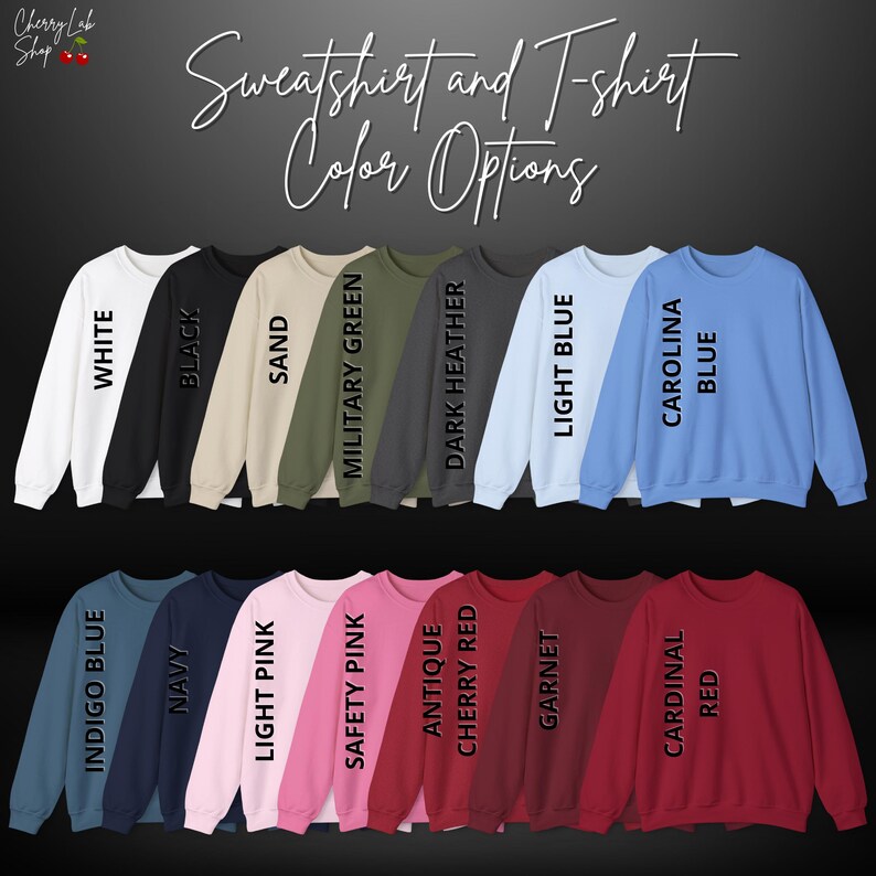 K&ouml;nnte beinhalten: Eine Kollektion von lang&auml;rmeligen Sweatshirts in verschiedenen Farben, darunter Wei&szlig;, Schwarz, Sand, Milit&auml;rgr&uuml;n, Dunkelgrau meliert, Hellblau, Carolina-Blau, Indigoblau, Marineblau, Hellrosa, Neonrosa, Antik-Kirschrot, Granatrot und Kardinalrot.