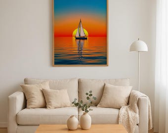 Sailboat Sunset Print: Coastal Seascape Photography (Digital Download