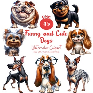 Funny and Cute Dogs Clipart 45 PNG Watercolor Whimsical Dogs Whimsical Art Whimsical decor Funny Dog Clipart Cute animal Digital Download