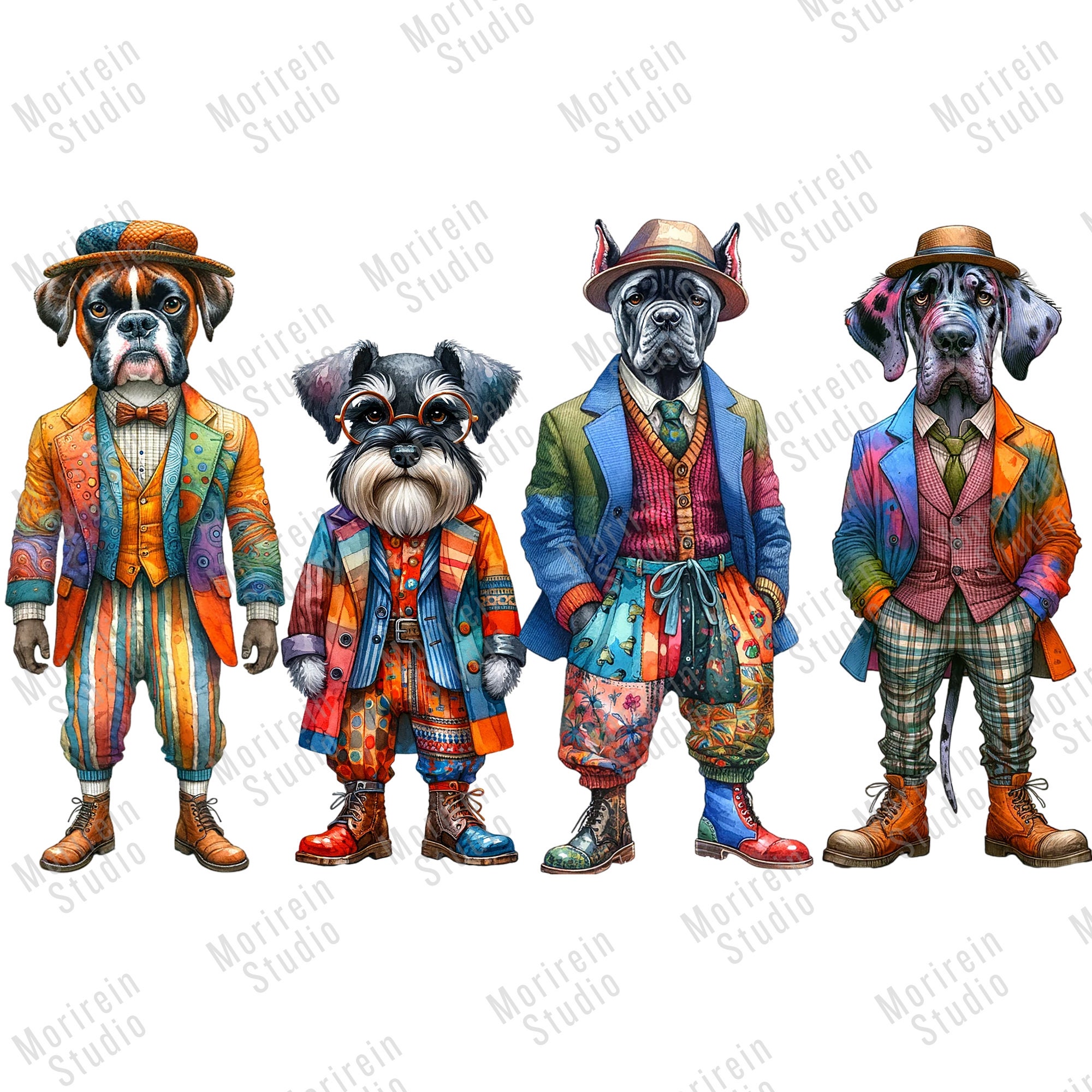 Quirky Dogs Clipart 30 PNG Watercolor Whimsical Dog Whimsical Art ...