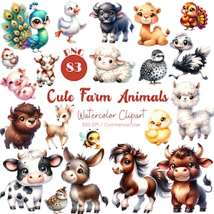 Lindos animales de granja Clipart 83 PNG acuarela lindo animal bebé granja animal adorable animal bebé bosque animal vivero arte descarga digital