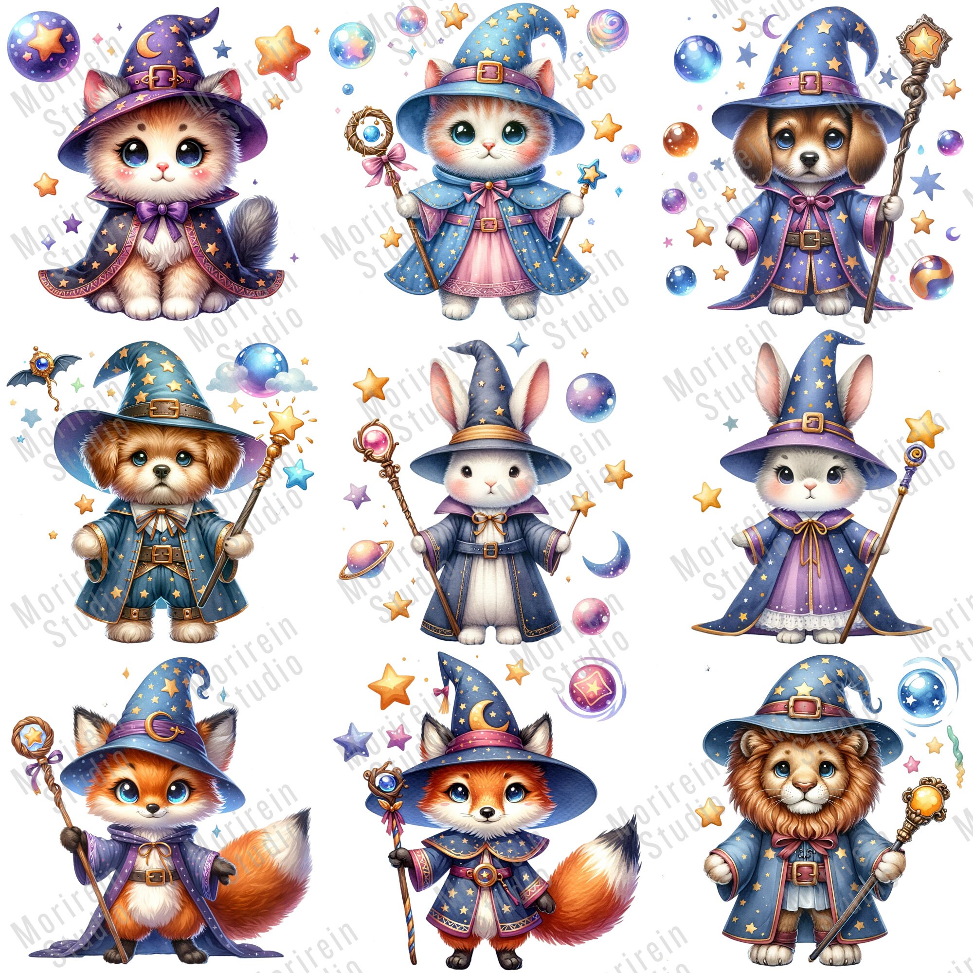 Watercolor Sorcerer Animals Clipart: 45 PNG Wizard Nursery Art (digital ...