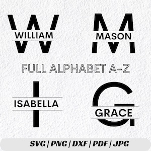 Split Monogramm SVG Bundle Verschütteter Buchstabe SVG Alphabet Clipart Klassisch Monogramm SVG Name Rahmen Personalisierte Monogramm Buchstabe DIY Handwerk