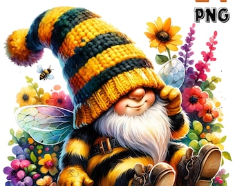 Clipart aquarel bij kabouter: 24 png-bestand lentetuin (digitale download)