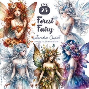 Forest Fairy Clipart 25 PNG Watercolor Fairy Garden PNG Fantasy Art Fairy Tale Art Baby Shower Nursery Art Forest Fairy PNG Digital Download