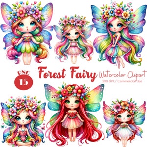 Forest Fairy Clipart 15 PNG Watercolor Fairy Garden Fantasy Art Fairy Tale Art Fairy Sublimation Files Forest Fairy PNG Digital Download