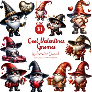 Cool Valentines Gnomes Clipart 31 PNG Watercolor Cool Gnome Festive Gnome Love Valentines Day Illustrations Fantasy Clipart Digital Download