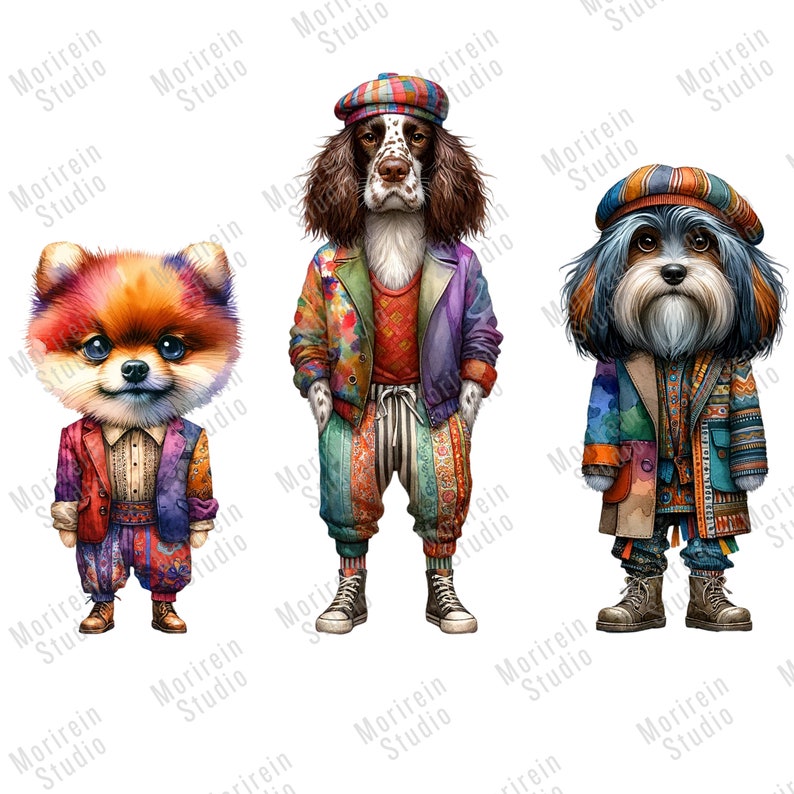 Quirky Dogs Clipart 30 PNG Watercolor Whimsical Dog Whimsical Art ...