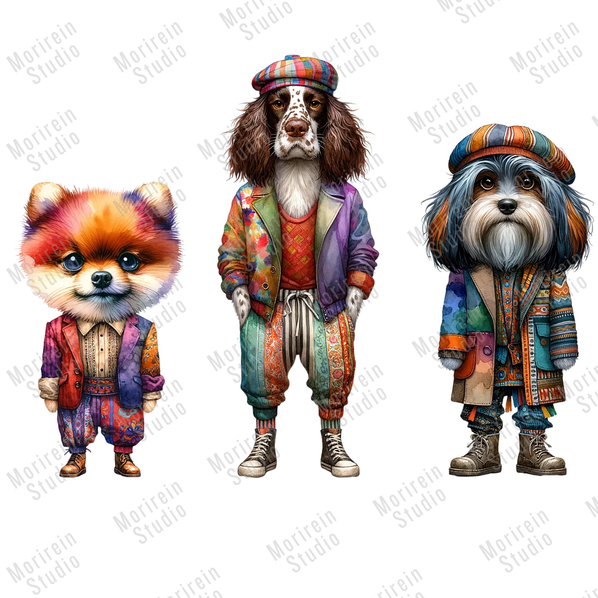 Quirky Dogs Clipart 30 PNG Watercolor Whimsical Dog Whimsical Art ...
