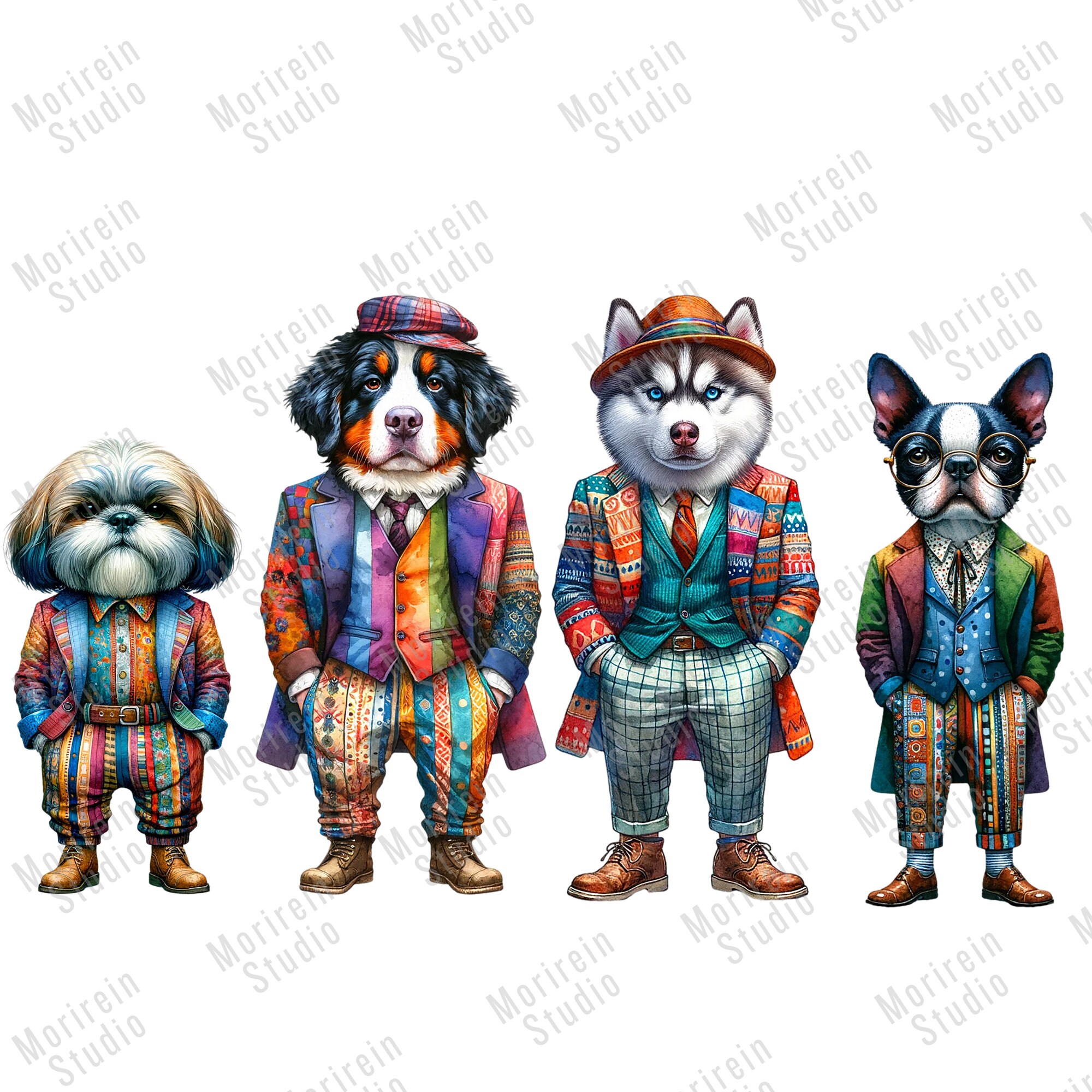 Quirky Dogs Clipart 30 PNG Watercolor Whimsical Dog Whimsical Art ...