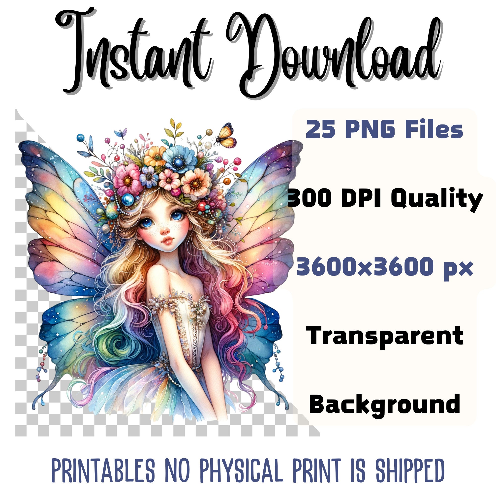 Watercolor Forest Fairy Clipart: 25 PNG Fantasy Art PNG (digital ...
