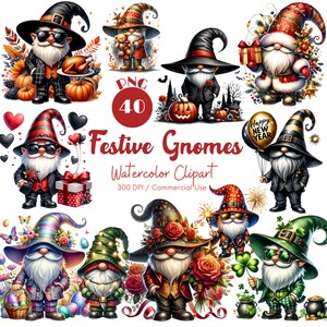 Festive Gnomes Clipart 40 PNG Watercolor Festive Gnomes Illustrations Fantasy Clipart Holiday Gnome Christmas Nordic Digital Download