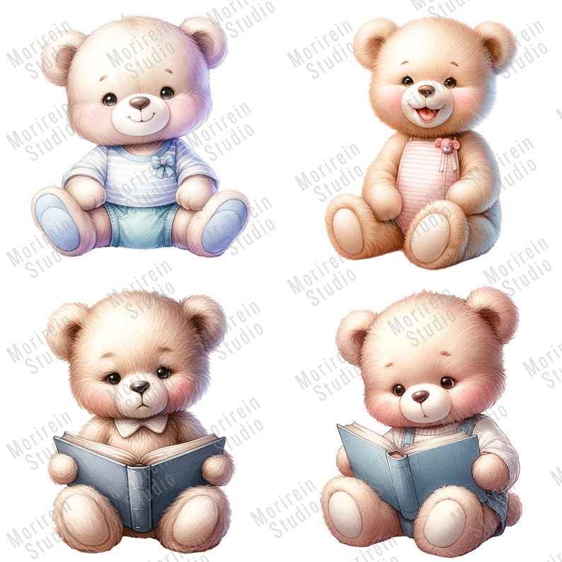 Watercolor Baby Teddy Bear Clipart: 20 PNG Nursery Art (digital ...