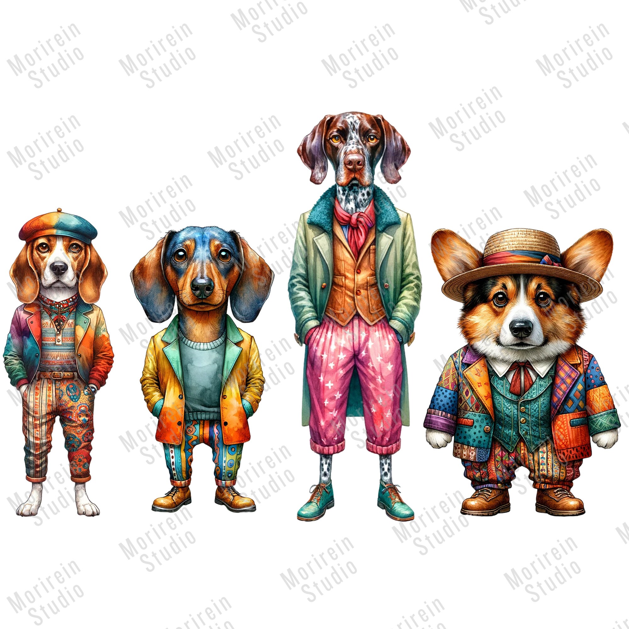 Quirky Dogs Clipart 30 PNG Watercolor Whimsical Dog Whimsical Art ...