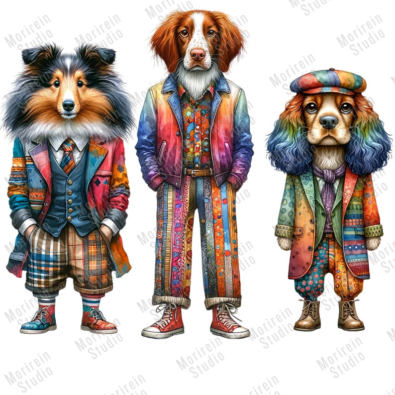 Quirky Dogs Clipart 30 PNG Watercolor Whimsical Dog Whimsical Art ...