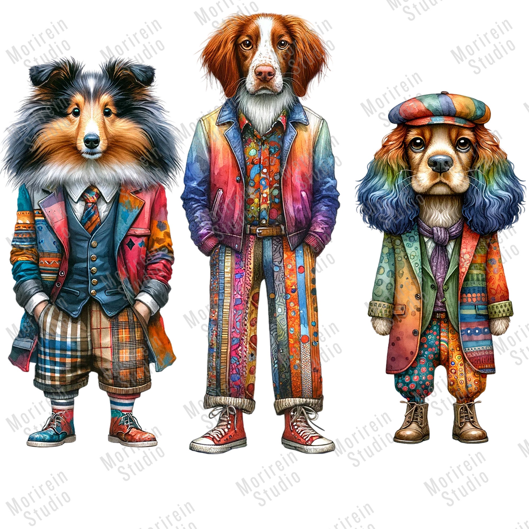 Quirky Dogs Clipart 30 PNG Watercolor Whimsical Dog Whimsical Art ...