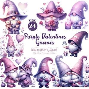 Purple Valentine Gnomes Clipart 24 PNG Cute Love Gnomes Valentines Day Illustrations Fantasy Clipart Pastel Gnomes PNG Digital Download