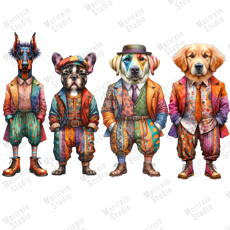 Quirky Dogs Clipart 30 PNG Watercolor Whimsical Dog Whimsical Art ...