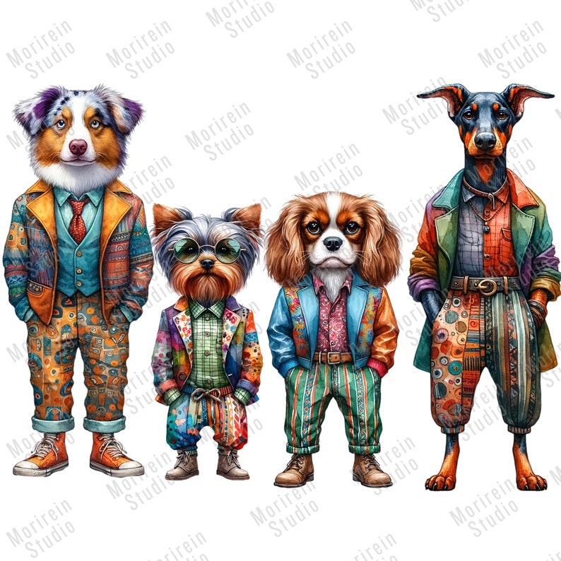 Quirky Dogs Clipart 30 PNG Watercolor Whimsical Dog Whimsical Art ...