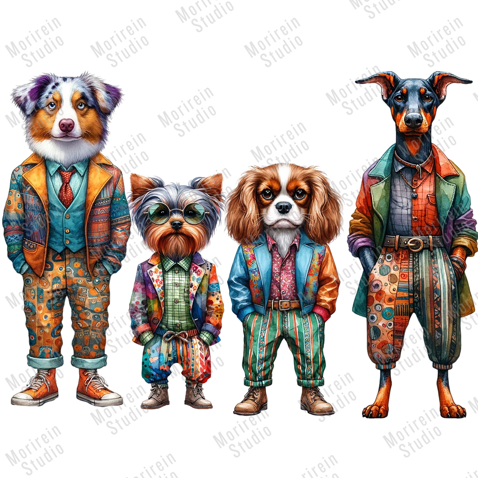 Quirky Dogs Clipart 30 PNG Watercolor Whimsical Dog Whimsical Art ...