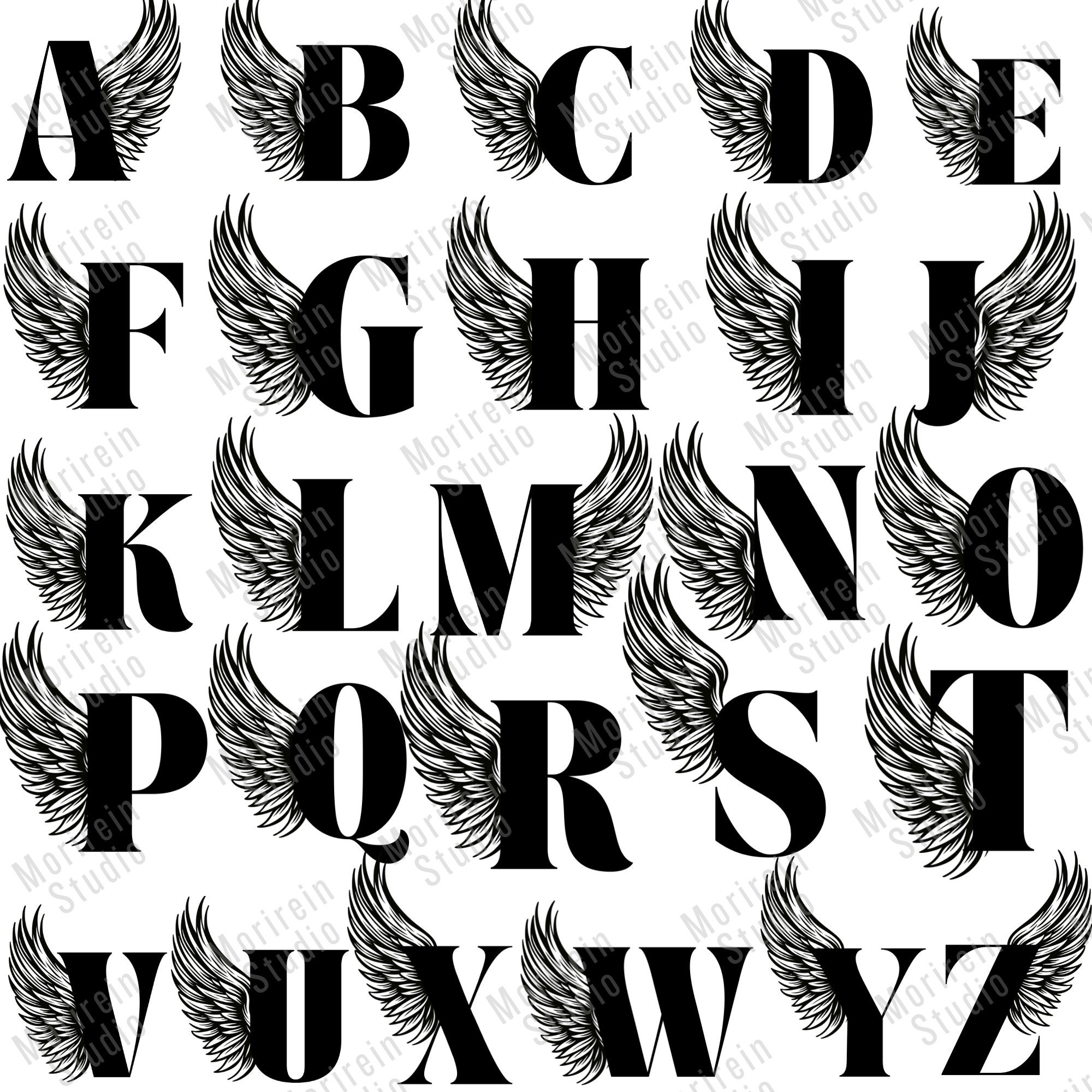 Wing Alphabet Svg Bundle, Split Monogram SVG, Alphabet Clipart, Angel ...