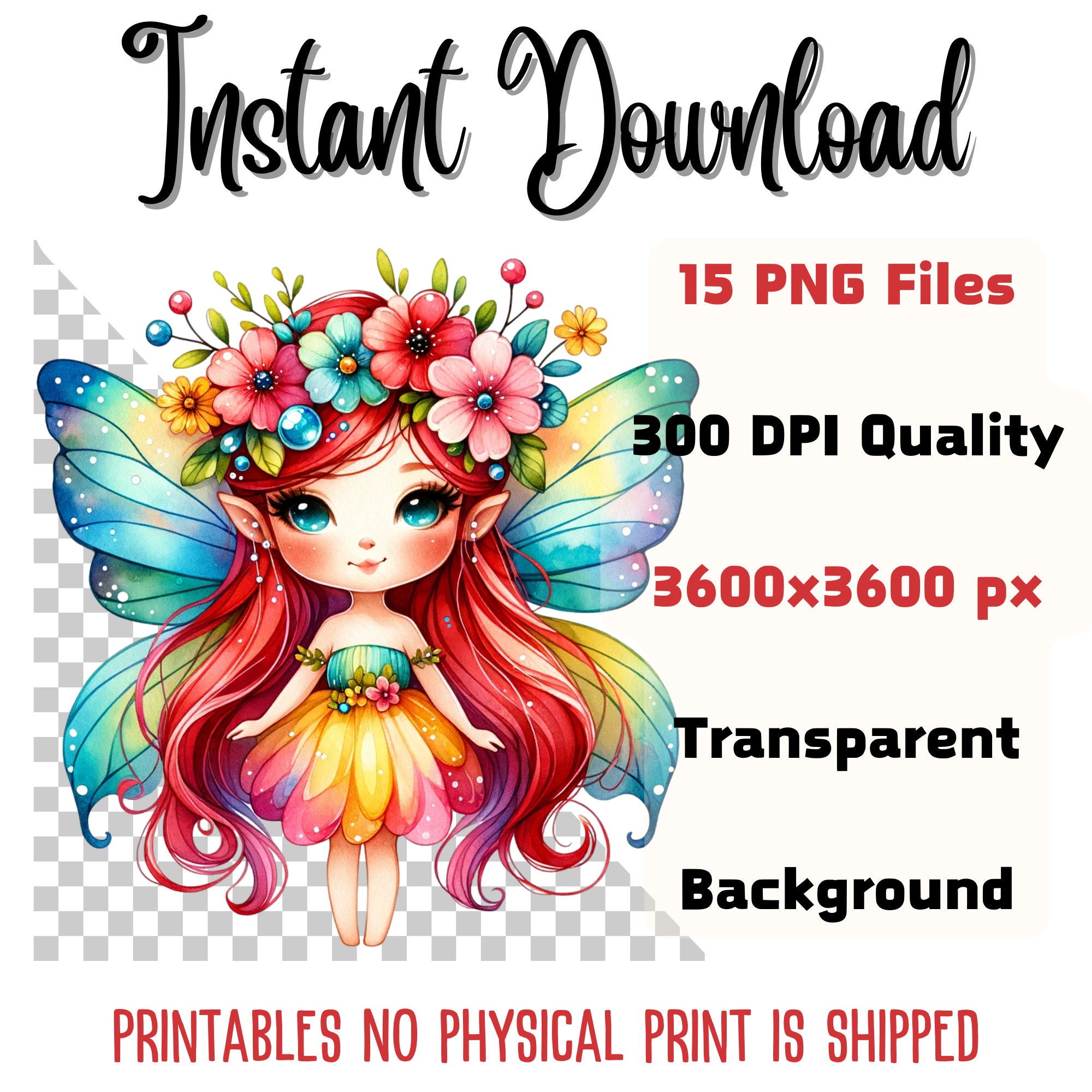 Watercolor Forest Fairy Clipart: 15 PNG Fantasy Art PNG (digital ...