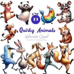 Clipart animaux originaux 19 PNG aquarelle animal lunatique art lunatique décor lunatique animal drôle lunatique animal mignon téléchargement numérique