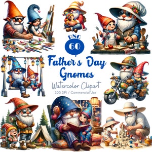 Father&#39;s Day Gnomes Clipart 60 PNG Watercolor Daddy and Daughter Gnome Father Gnome Fathers day PNG Daddy Cute Gnome PNG Digital Download