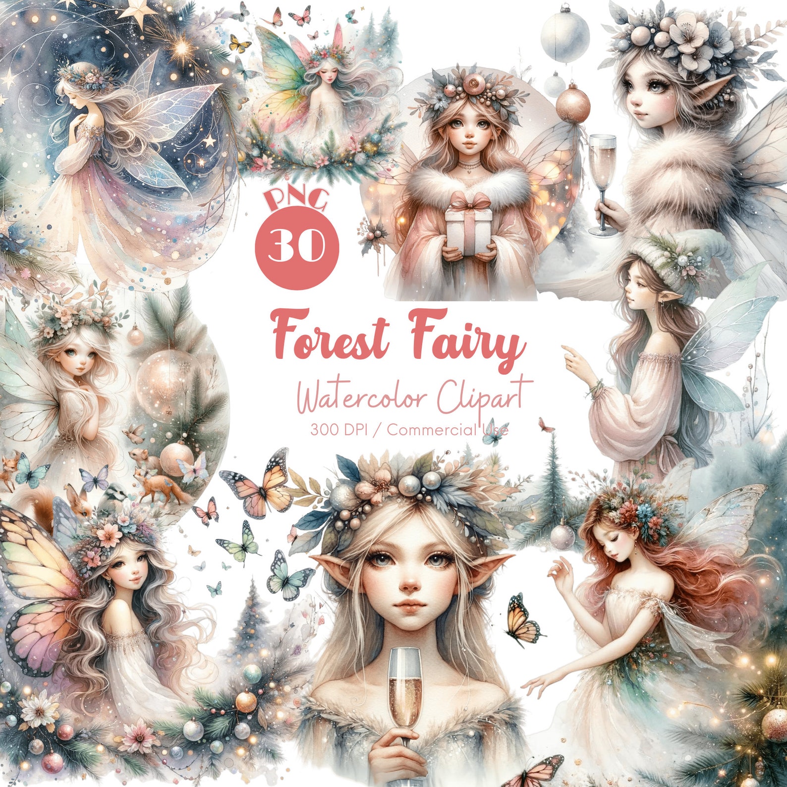 Forest Fairy Clipart 30 PNG Watercolor Fairy Art Fantasy Woodland Nymph ...