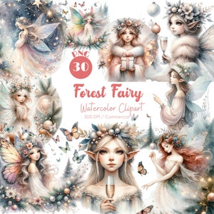 Forest Fairy Clipart 30 PNG Watercolor Fairy Art Fantasy Woodland Nymph Illustration Fairy Sublimation Magical Fantasy Print Nursery Decor
