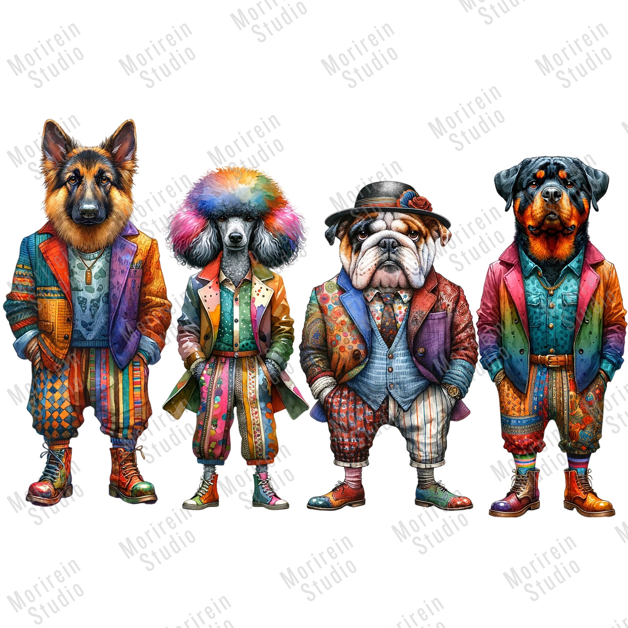 Quirky Dogs Clipart 30 PNG Watercolor Whimsical Dog Whimsical Art ...
