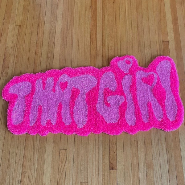 Custom tufted rug, Pink "That Girl" rug for hypebeast minimalist bedroom