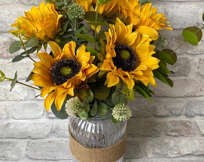 Beautiful Artificial Sunflower Arrangement in a Glass Vase . - Etsy UK