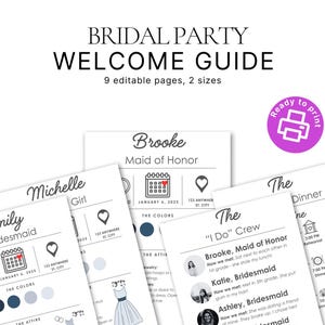 Brautparty Info Karte | Hochzeitstag-Timeline | Brautjungfer Info Karte |  Brautjungfer Info Bogen Vorlage | Minimalistische Brautjungfer Info Vorlage
