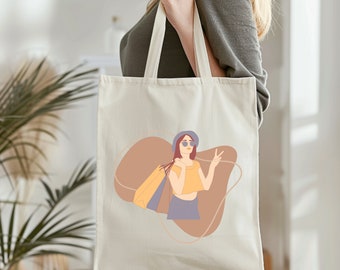 Cotton Canvas Tote Bag with Shopping Bag  Design - Natural Color - Shopping Bag