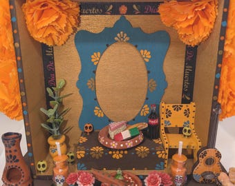 Day of the Dead Altar, Wooden Shadow Box Nicho, Ofrenda