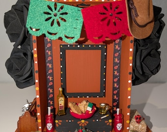 Dia de Muertos Altar, Wooden Shadow Box Nicho, Ofrenda Decor