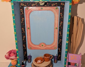 Dia de Muertos,Day of the Day,Wooden Altar,Shadow Box,Nicho,Ofrenda,Recuerdame,Cempasuchil,Mini Pan dulce,Catrina,Sugar Skull,Calavera