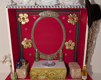 Dia de Muertos Shadow Box, Ofrenda Altar with Miniatures