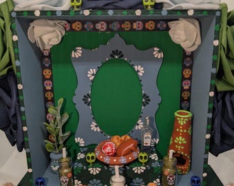 Day of the Dead Altar, Wooden Shadow Box Nicho, Ofrenda