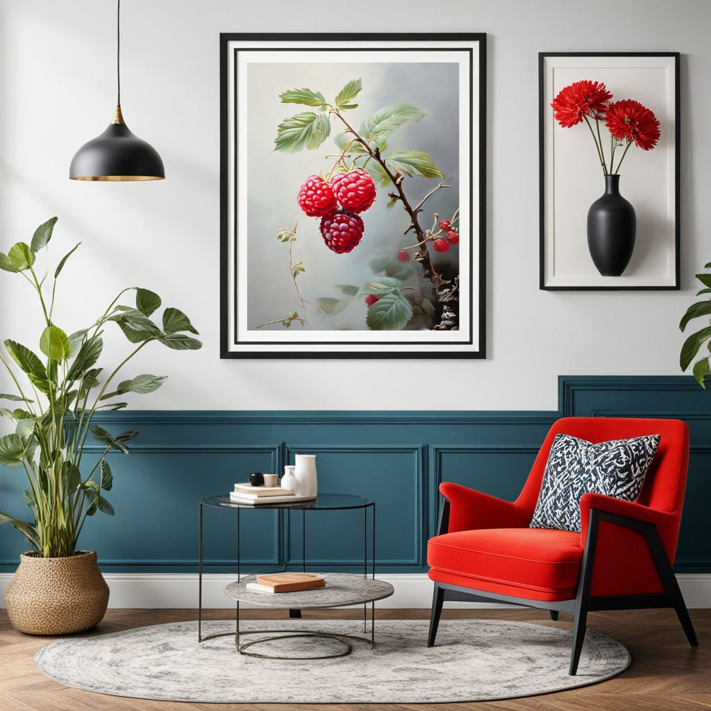 Vintage Botanical Raspberry Art Print: Fruit Painting Berry Artwork ...