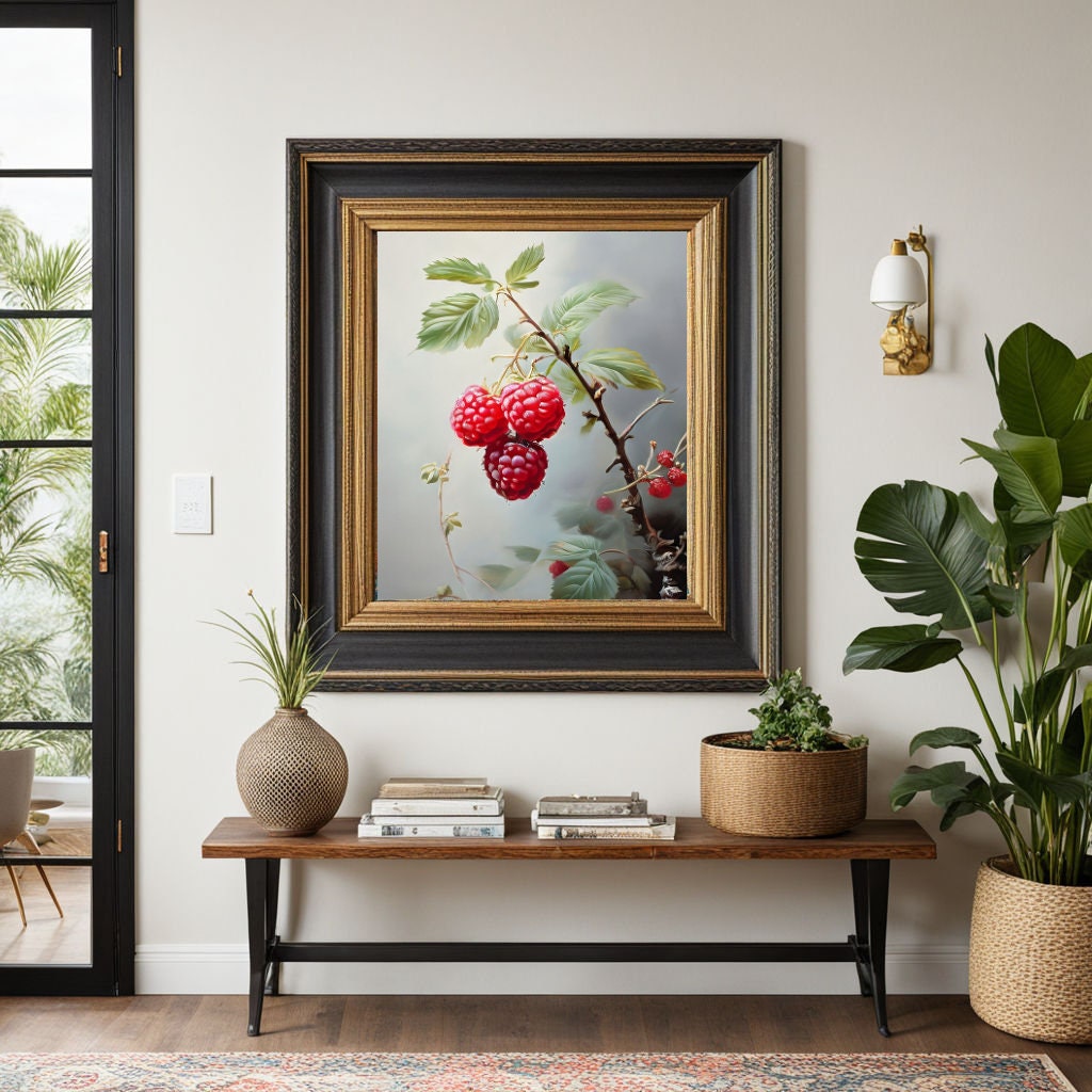 Vintage Botanical Raspberry Art Print: Fruit Painting Berry Artwork ...