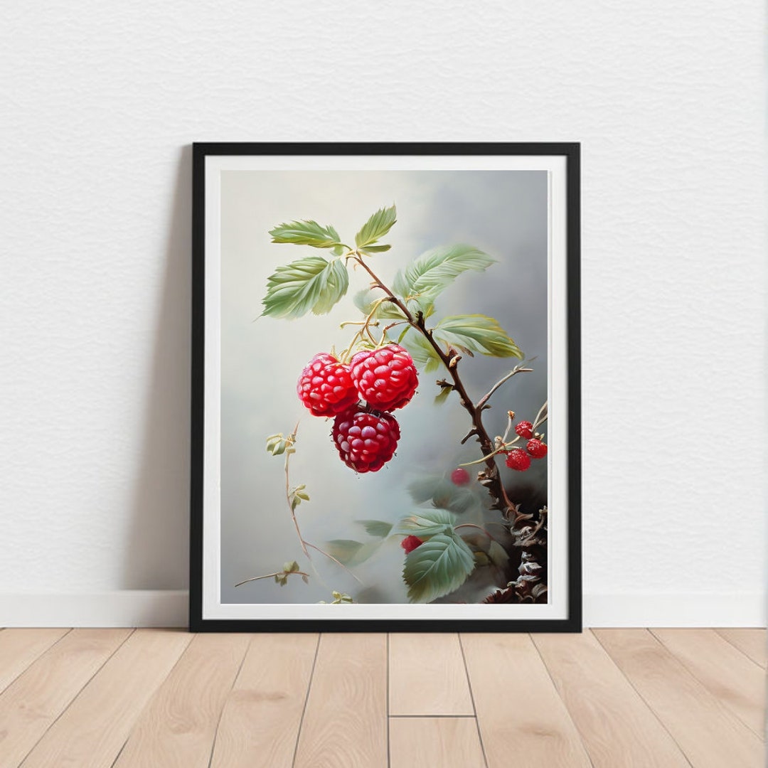 Vintage Botanical Raspberry Art Print: Fruit Painting Berry Artwork ...