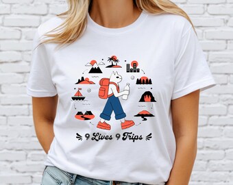 Backpacker Cat T-Shirt, Adventure Travel Shirt, Minimalist Feline Wanderlust Tee