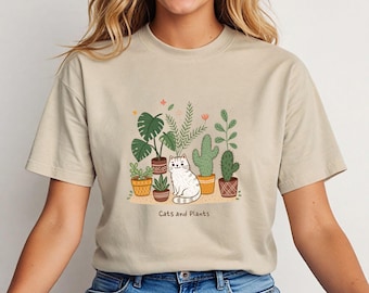 Cat Plants Graphic T-Shirt, Cozy Cat Lover Gift