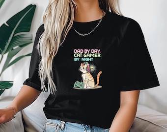 Cat Gamer T-Shirt: Funny Gift for Cat-Loving Dads