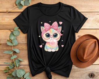 Camiseta de gato arcoíris, camiseta de gato, camiseta de gatito chicle, regalo para amantes de los pasteles, camiseta con gráfico de gato